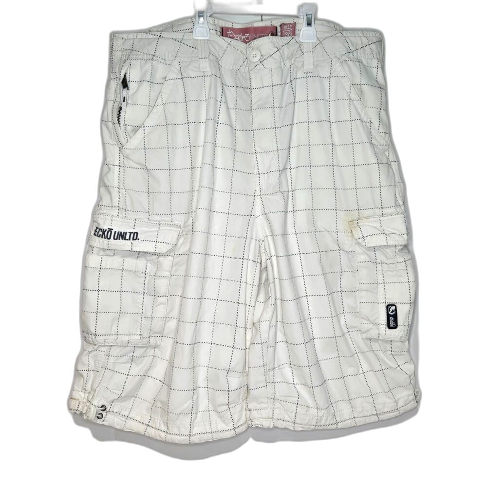 Vintage Y2K Ecko Unltd Cargo Shorts | Men's Size 36 | White/Black Grid